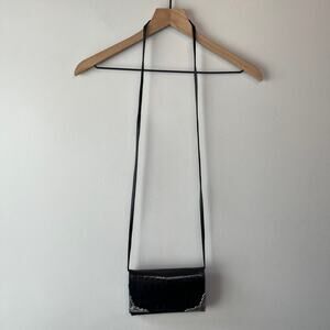 Vintage Brighton Alligator Leather Trifold Crossbody Purse Metal Trim Black